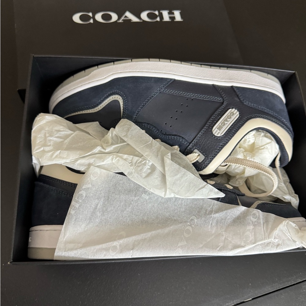 Men’s coach C201 leather and suede navy sneaker - Picture 2 of 9